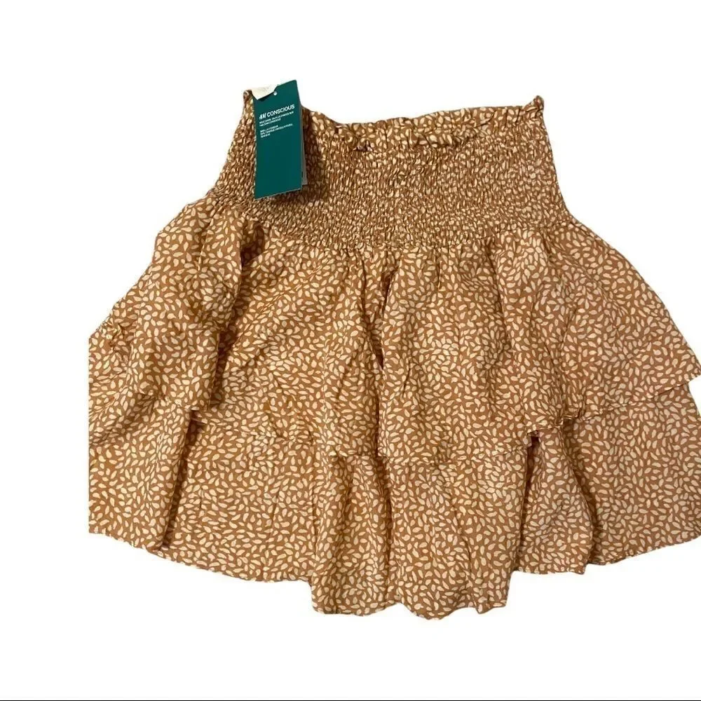 H&M Conscious Ruffled Mini Skirt Smocked Waist Sz S NWT